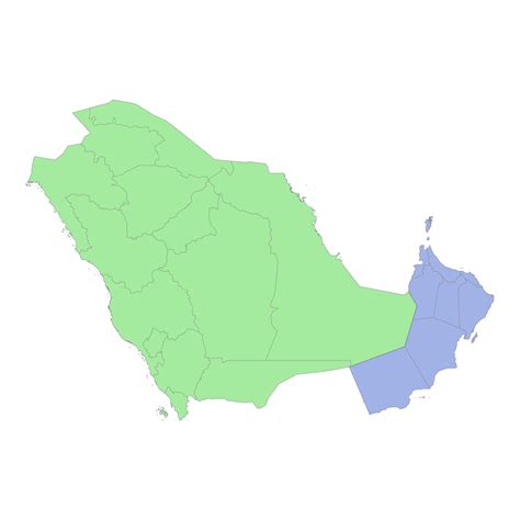 High quality political map of Saudi Arabia and Oman with borders of the regions or provinces ...