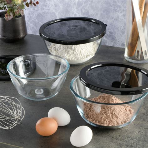 Babish Glass Mixing Bowl Set with Lids, 3-Piece