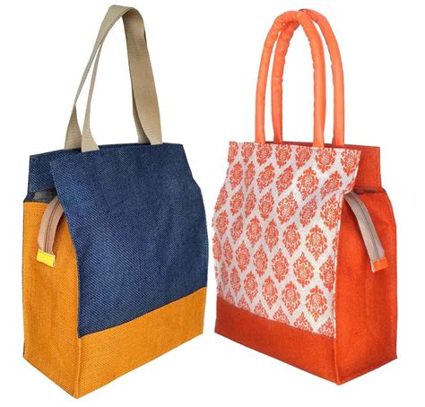 FOONTY Daily Use Women Jute Lunch Bags(Combo of 2,Multi color,fab-3 ...