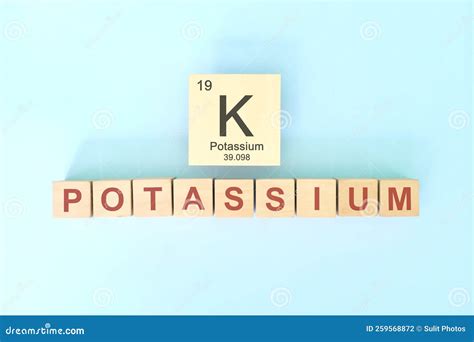 Potassium Chemical Element Symbol with Atomic Mass and Atomic Number in Wooden Blocks Flat Lay ...