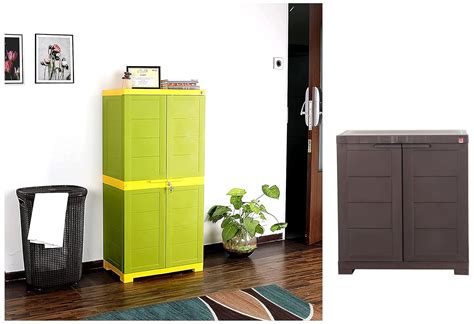 Cello Novelty Big Plastic 2 Door Cupboard with 3 Shelves (Green and ...