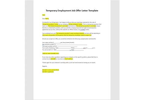 Editable Temporary Employment Job Offer Letter Template, Temporary Employment Job ,offer Letter ...