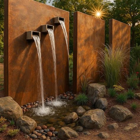 Corten Steel Water Wall Fountain: Modern Rust Finish Outdoor Feature in ...
