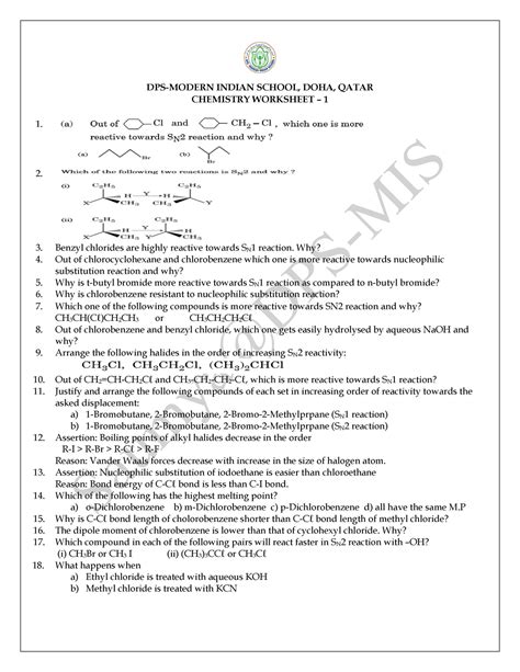 CHEM Worksheet 1 - DPS-MODERN INDIAN SCHOOL, DOHA, QATAR CHEMISTRY ...