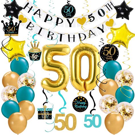 Buy 50th Birthday Party Decorations for Women Teal Gold Women 50th ...