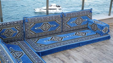 Blue Arabic Floor Cushions, Corner Oriental Floor Seating Sofa, Turkis ...