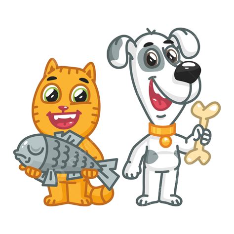 Cat Holding Fish Dog Holding Bone Full Paws Laugh Vector, Full, Paws, Laugh PNG and Vector with ...