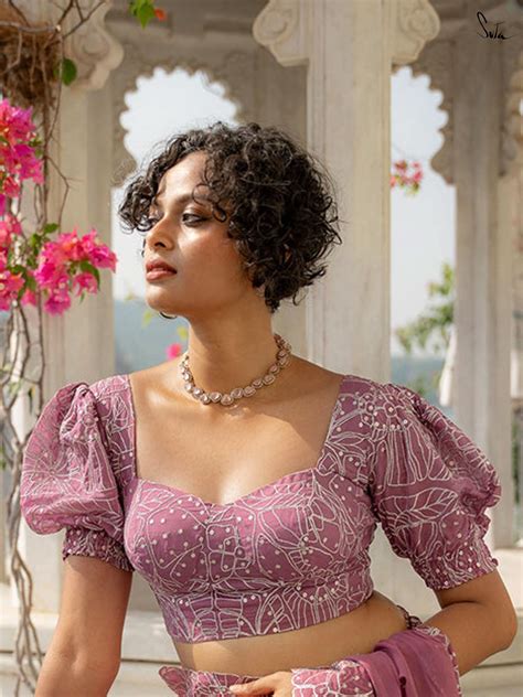 Lavender Puff Sleeve Designer Blouse In Organza|Aarzoo|Suta