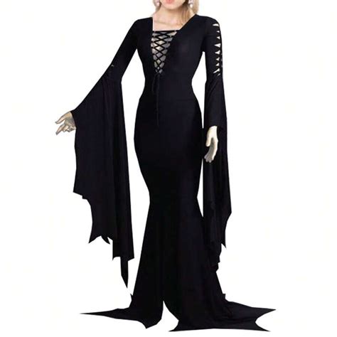 Women Halloween Vampire Costume Cut-Out Lacing Bodycon Gothic Floor ...