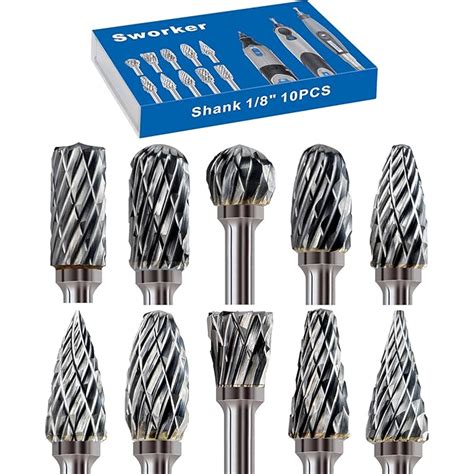 Buy Sworker Carbide Burr Set Compatible with Dremel 1/8" Shank 10PC Die ...
