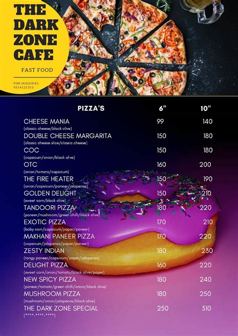 Menu at The Dark Zone Cafe, Jaipur