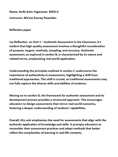 Image result for Student Reflection Paper Sample