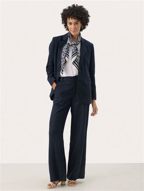 Part Two Ninnes Linen Relaxed Straight Leg Trousers, After Midnight