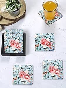 Reinvention Factory Wooden Coasters Set of 6 with Holder | MDF Square ...