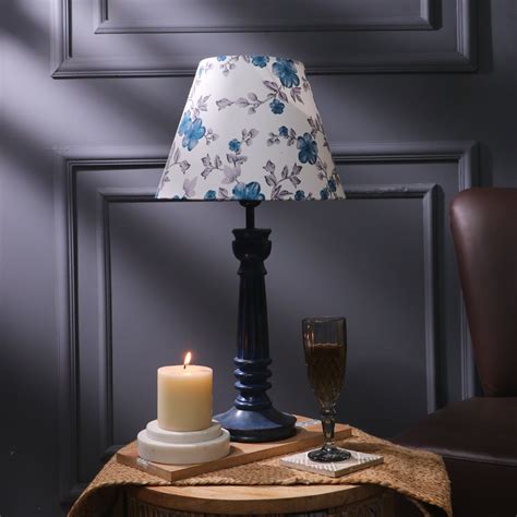 Vintage Blue Lamp With Blue Floral Shade – The Decor Mart