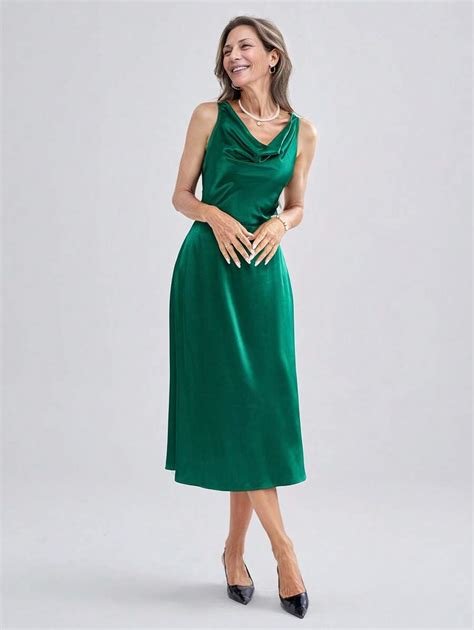 Miaspire Women's Solid Green Elegant Midi Dress,Tea Party Dress, Summer ...