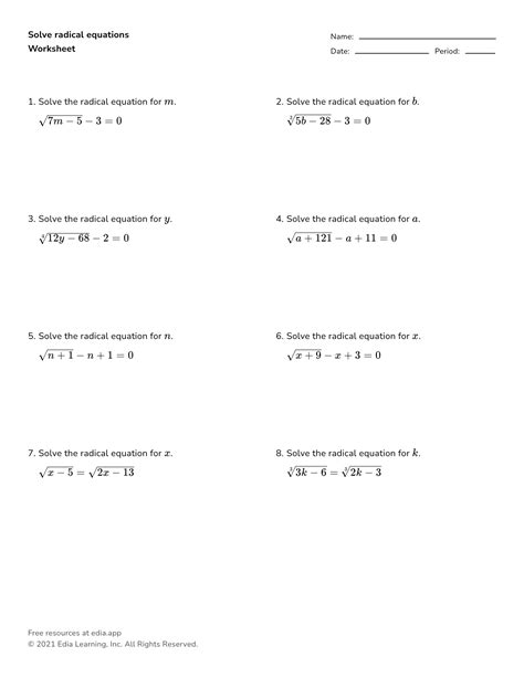Worksheet Radical Equations at Lea Bishop blog
