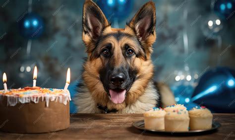 Premium Photo | Happy birthday german shepherd dog celebrating with ...