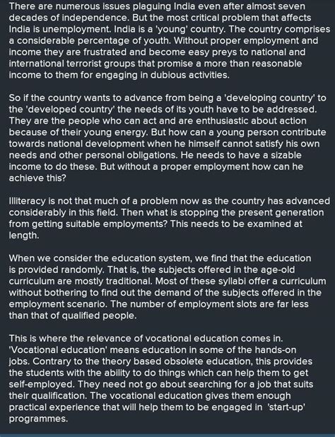 Unemployment is one of the burning issues of India.Write an article ...