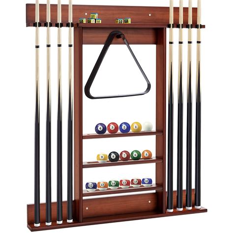 Topbuy Wall-Mounted Wooden Billiard Pool Cue Rack with Wood Clips ...