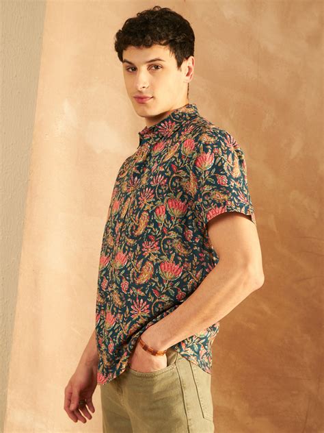 Blue: Half Sleeves Block Printed Shirt – Dennison Fashion India