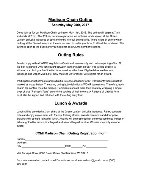 Fillable Online Madison Chain Outing - Capital City Chapter of Muskies ...