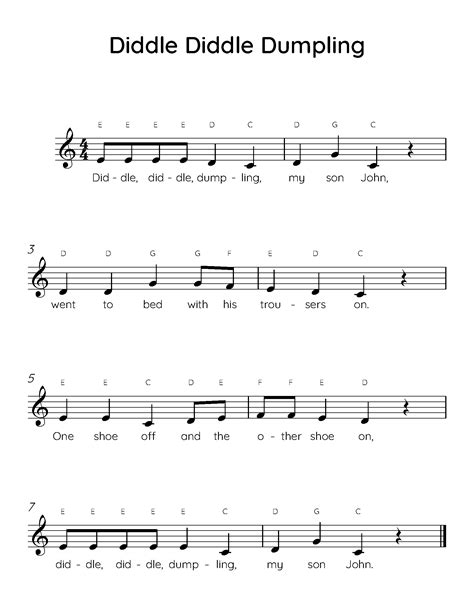 Diddle Diddle Dumpling Easy Piano Sheet Music