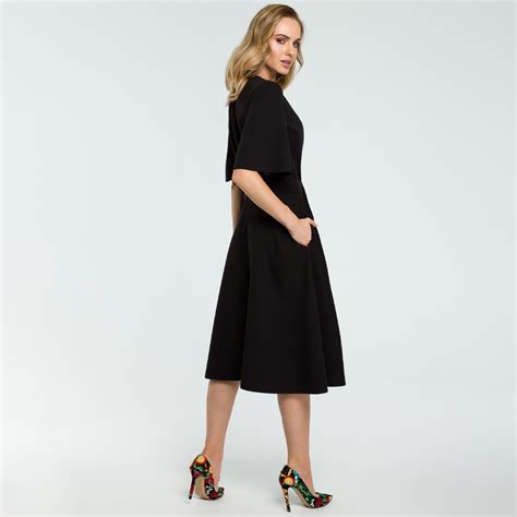 Fit-And-Flare Dress With Elegant Bell Sleeves