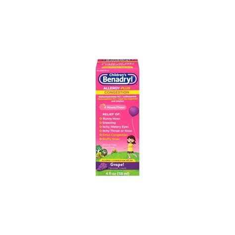 Buy Childrens Benadryl Allergy Plus Congestion Grape Flavored Liquid 4 ...