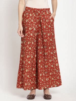 Buy SAVI Rust Cotton Floral Print Palazzos Online