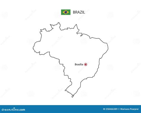Hand Draw Thin Black Line Vector of Brazil Map with Capital City BrasÃ­lia Stock Vector ...