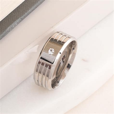 Buy Shiny Diamond Demi-Fine Silver Ring For Men Online – PALMONAS