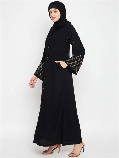 Nabia Black Luxury Abaya Burqa with Black Hijab