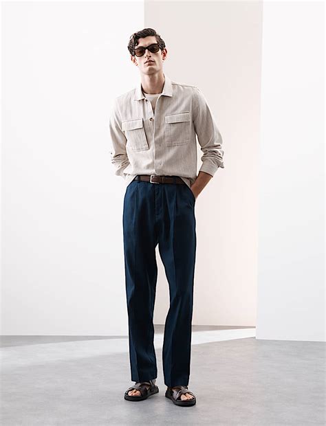 Buy Regular Fit Lyocell Blend Single Pleat Trousers at Marks & Spencer