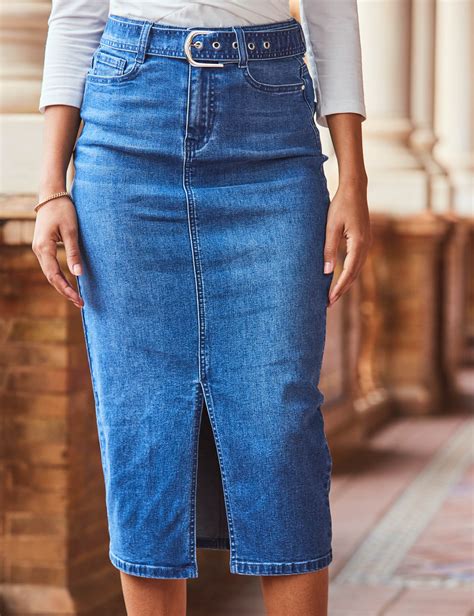 Denim Belted Midi Pencil Skirt | SOSANDAR | M&S