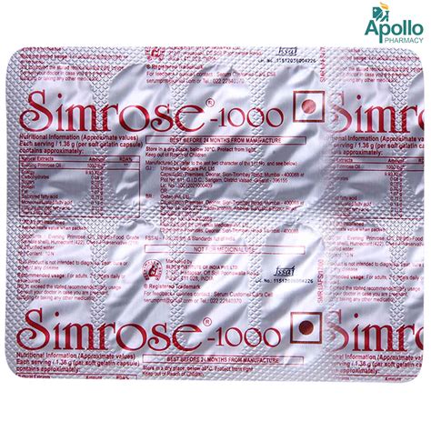 Simrose-1000 Capsule 10's Price, Uses, Side Effects, Composition ...