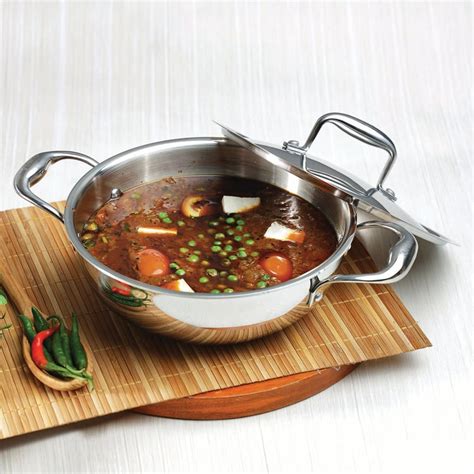 Buy VINOD Platinum Triply Stainless Steel Kadai with Lid - 2.4L from ...