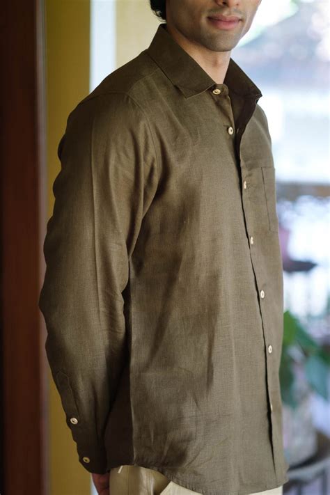 Buy Mens Shirt | Linen Shirt for Men Olive Green Online