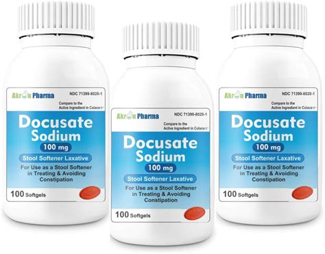 Amazon.com: Docusate Sodium Stool Softener Laxative, 100 mg, Softgels, 100 Count (Pack of 3 ...