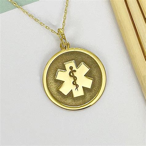 14k Solid Gold Medical Alert Necklace: Personalized Emergency Pendant ...