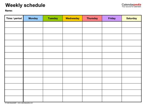 Image result for Excel Weekly Schedule Printable