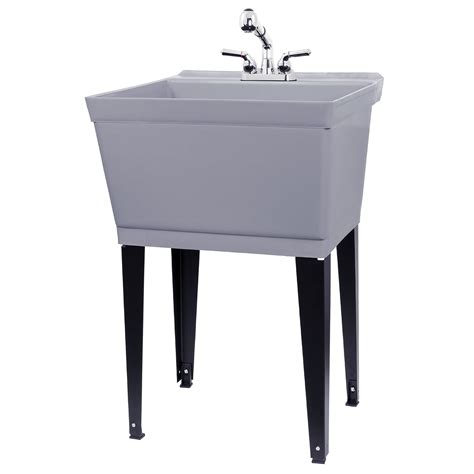 Grey Utility Sink Laundry Tub With Pull Out Chrome Faucet, Sprayer ...
