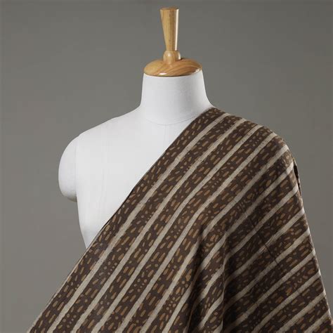 Brown Hand Block Striped Print Natural Dyed Cotton Akola Fabric