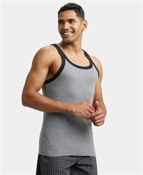 Buy Super Combed Cotton Rib Square Neck Gym Vest - Mid Grey Melange ...