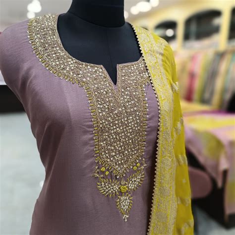 Set 48- 25th Jan -Dusty mauve designer Silk- classy katha sequence neck ...