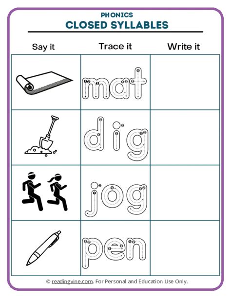 Closed Syllables Examples Worksheet 的图像结果