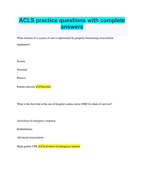 SOLUTION: Acls practice questions with complete answers - Studypool