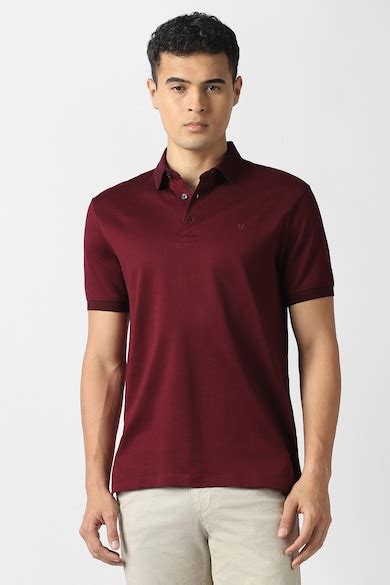 Buy Men Maroon Textured Polo Neck T-shirt Online - 40078783 | Van Heusen