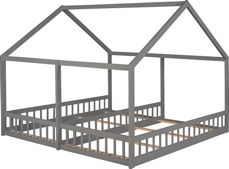 Buy Merax Double Shared Twin Size Triangular House Beds Low Floor for ...