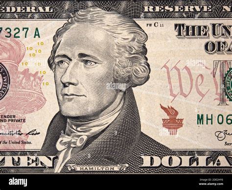 Alexander Hamilton face portrait on us ten dollar bill close up, 10 usd ...